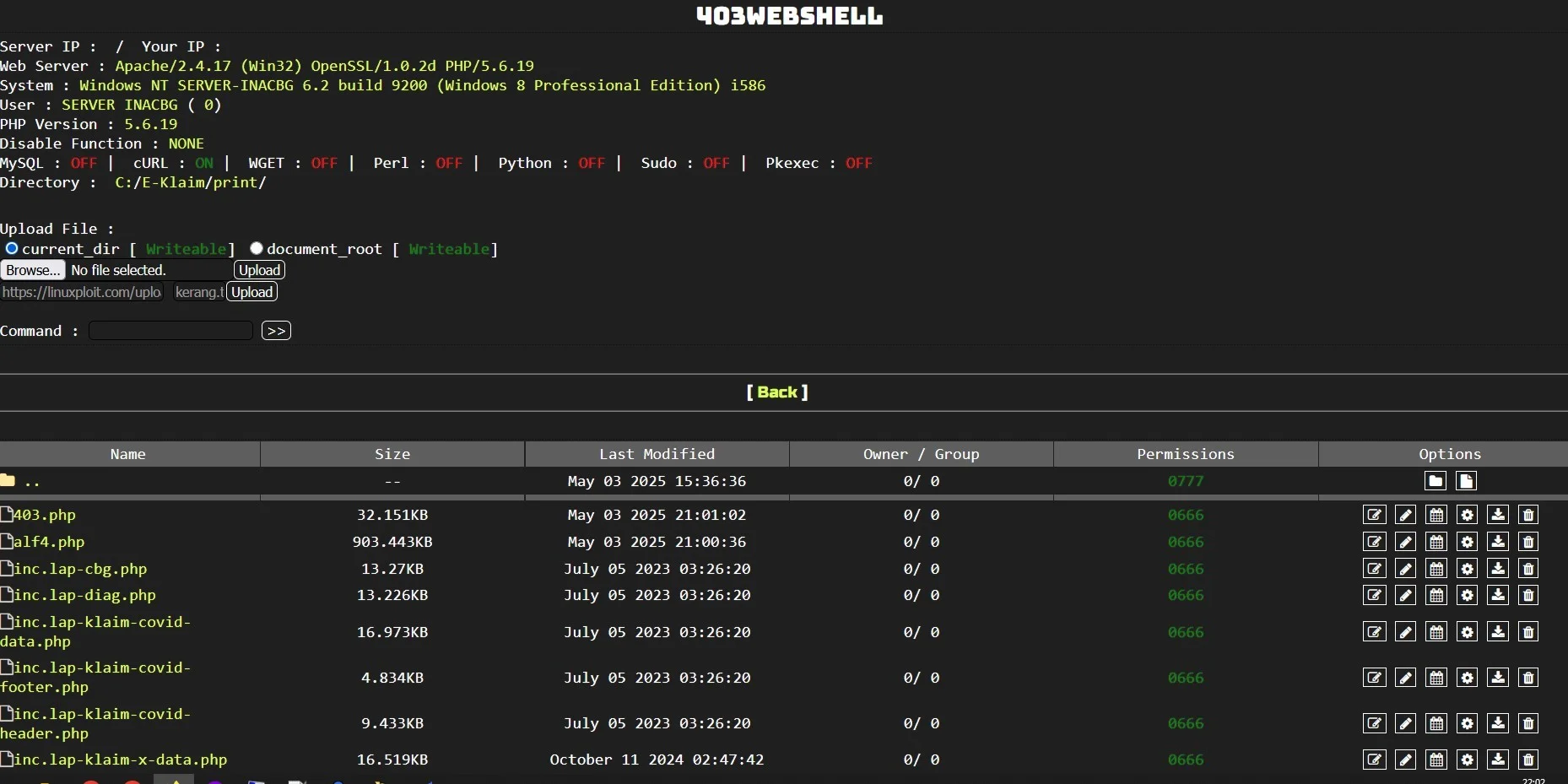 403WebShell Bypass — PHP Shell preview for security testing. Version v1.0, file size 32.