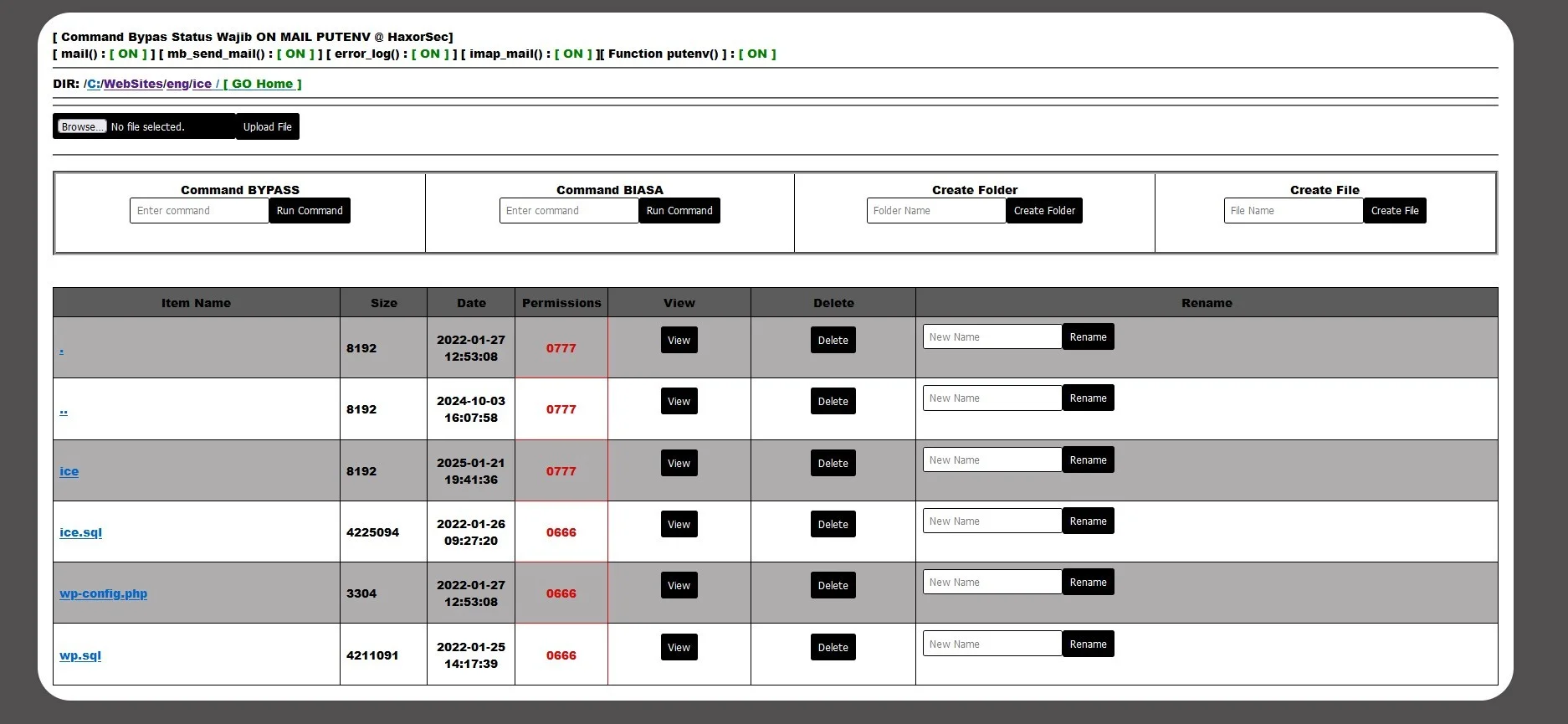 BypassServ Mini Shell — Backdoor Shell preview for security testing. Version v1.0, file size 120.