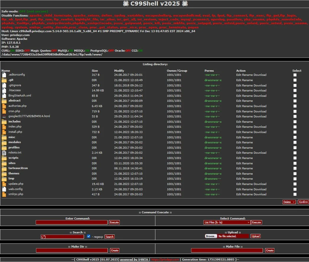 C99 Shell v2025 — Bypass Shell preview for security testing. Version v1.0, file size 63.
