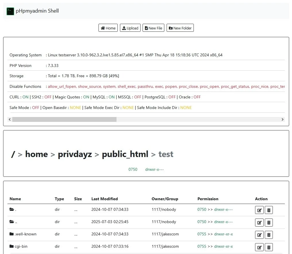 pHpmyadmin Shell — Bypass Shell preview for security testing. Version v1.0, file size 76.
