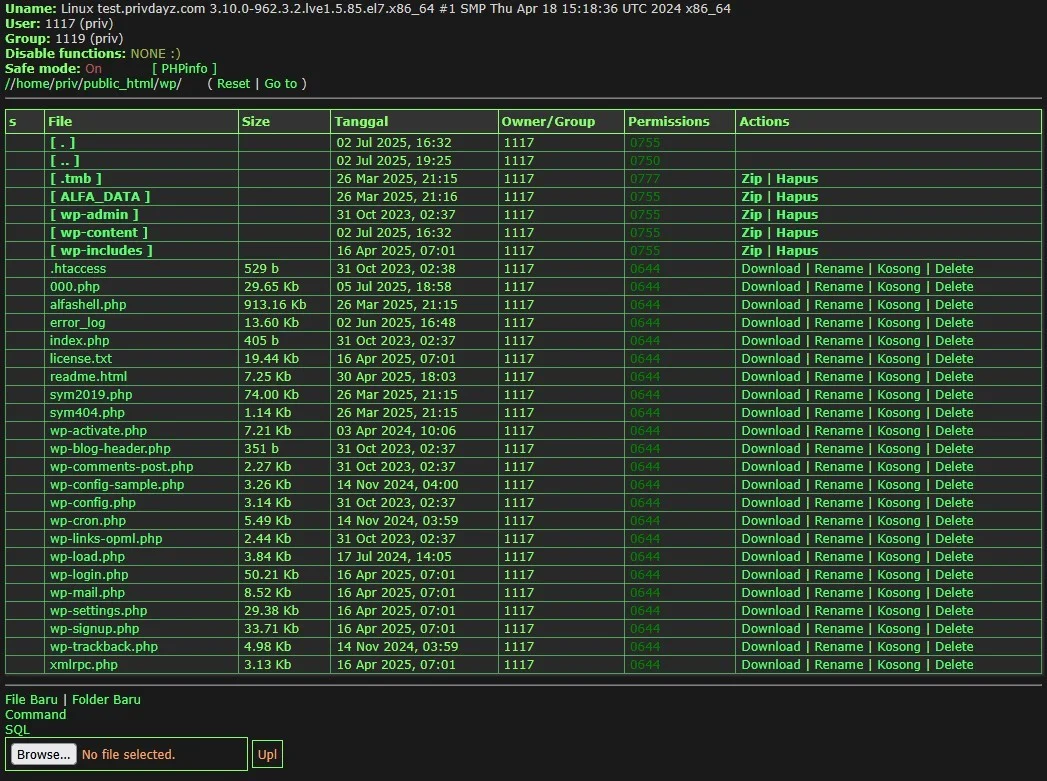 VANSEC Bypass Backdoor Shell — Backdoor Shell preview for security testing. Version v1.0, file size 115.