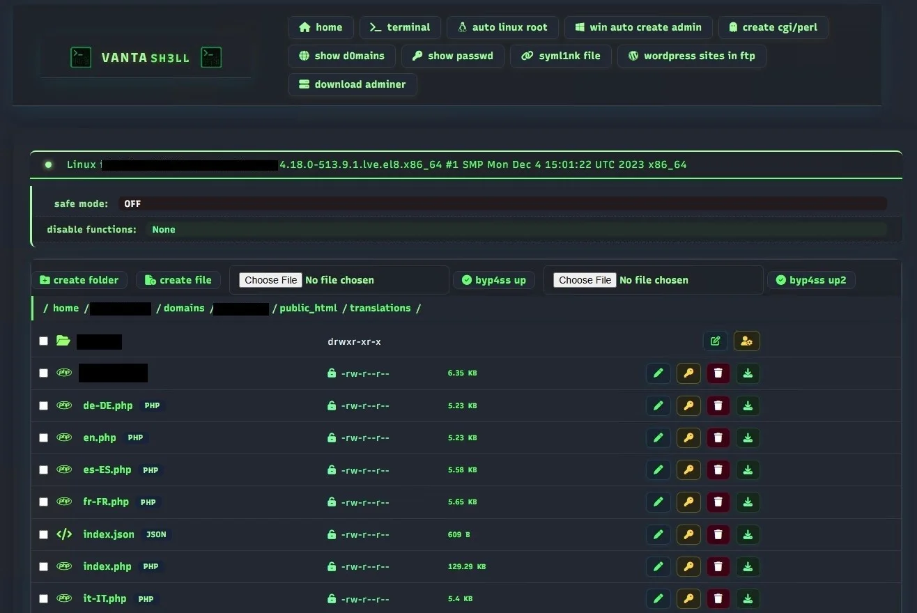 Vanta Shell (Bypass, Symlink) — Bypass Shell preview for security testing. Version v1.0, file size 76.